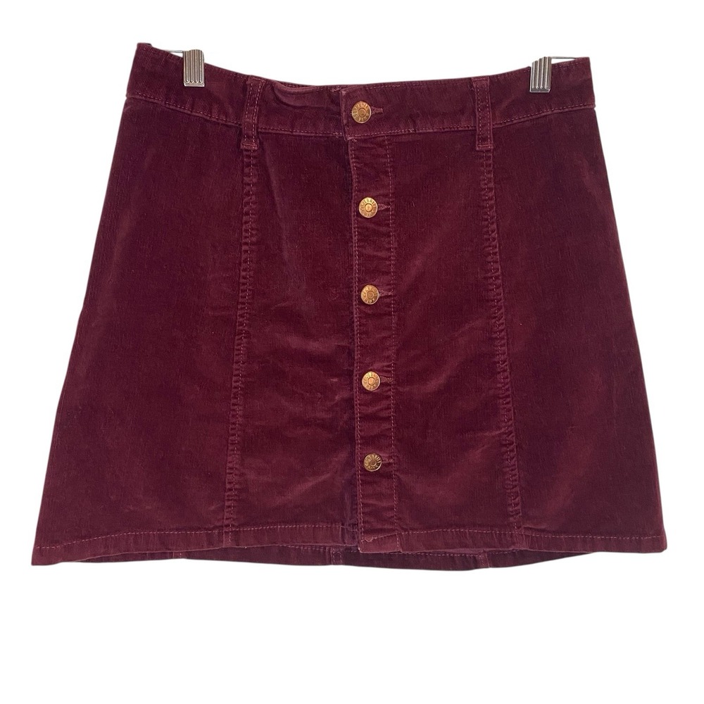Celebrity Pink Stellar A-Line Corduroy Mini Skirt Button Front Burnt Red SZ/9-29